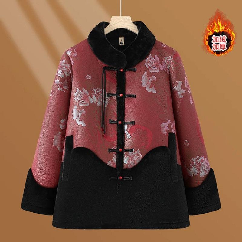 Middle-aged women's clothing mother winter coat the elderly fur integrated fleece thickened top grandma coat high-end