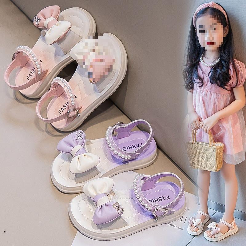 New children's beach sandals with bowknot design, soft-soled sandals for girls2026Princess style anti-slip Korean version