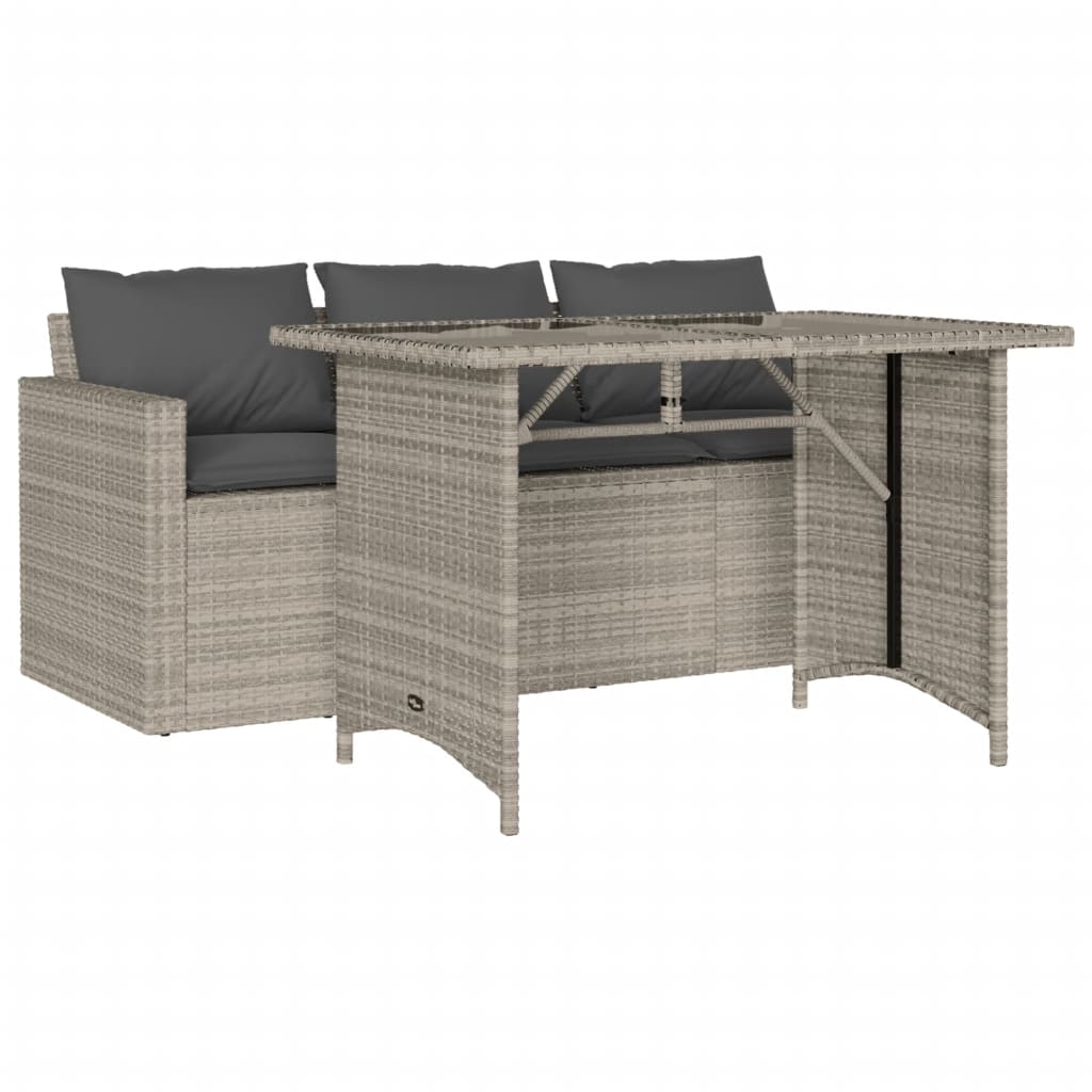 2 Piece Outdoor Dining Set with Cushions Light Grey Poly Rattan