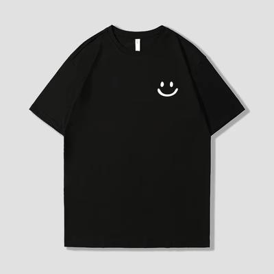 2025 Summer Men's and Women's Smiling Face Printed T-shirt 100% Cotton Round Neck Short Sleeve Top Harajuku T-shirt Y2K