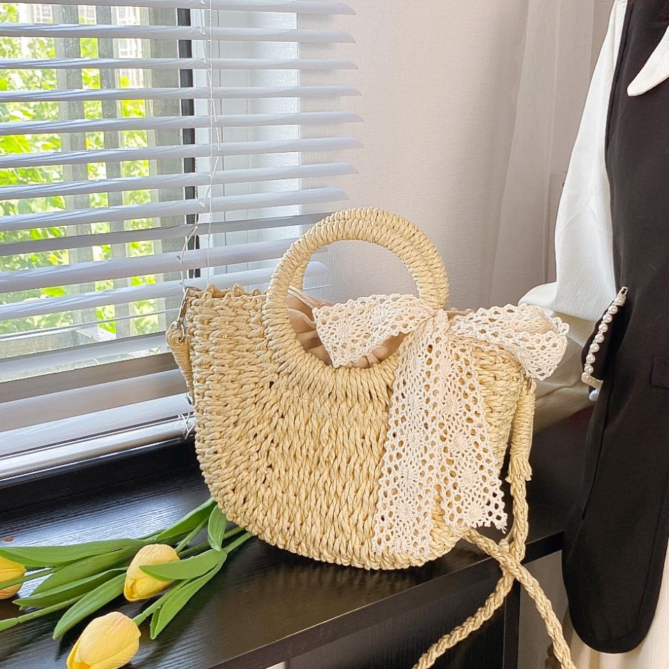 Women Straw Woven Bag Fashion Shoulder Bag Large Capacity Handwoven Tote Bag Drawstring Chic Hobo Bag Summer Beach Bag KTB