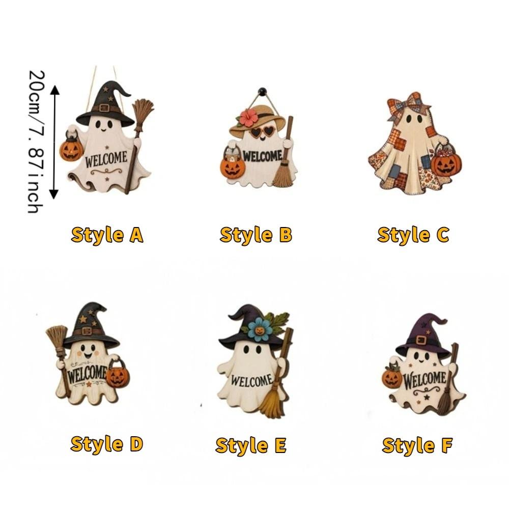 Cartoon Pattern Ghost Door Hanging Rustic Style Halloween Hanging Plaque Front Door