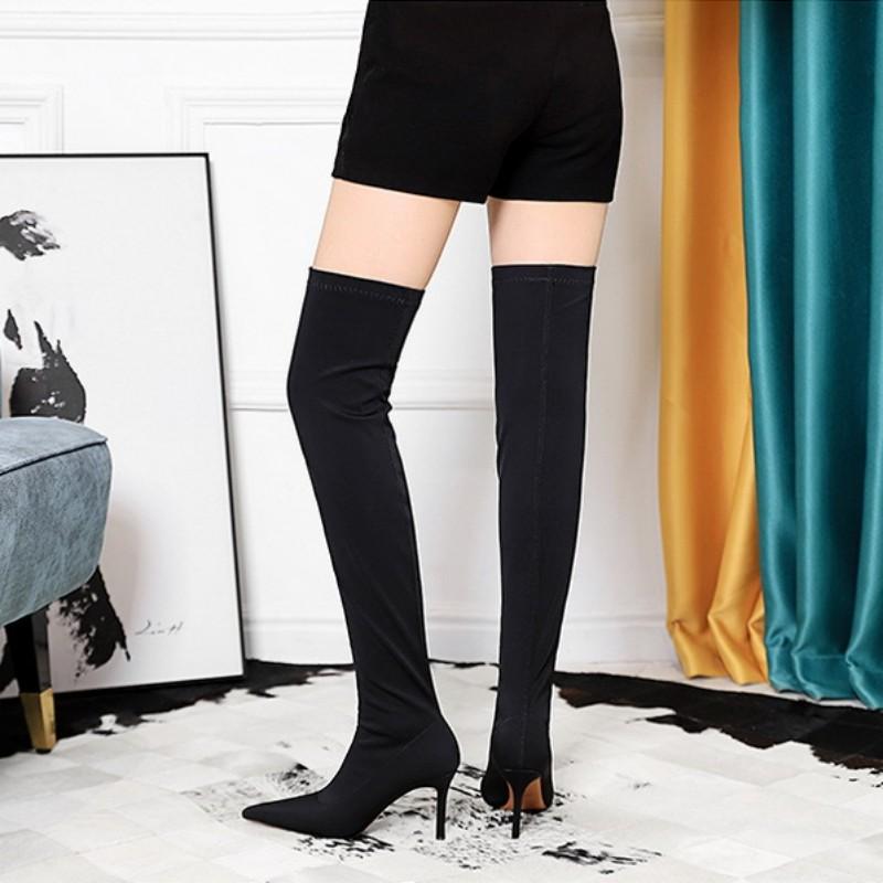 European and American Style Simple High Heel Pointed Elastic Lycra Sexy Slim Over Knee Boots