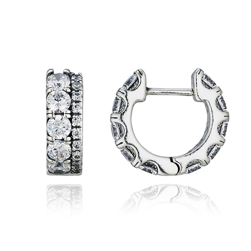 Pandora 290058C01 Вневременные серьги-кольца с двойным паве из серебра