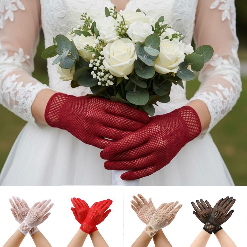 Fashion Lace Bridal Gloves Hollow-out Breathable Sheer Mesh Gloves Elegant Short Wrist Gloves For Party Prom Banquet