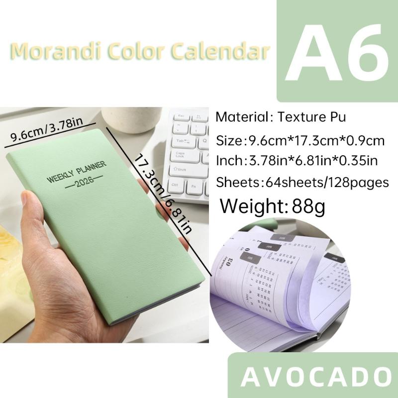 

1pc Morandi Color Leather Calendar, 64 Sheets A6 Size 2026 Daily Planner, 128 Page Thin Weekly Calendar Book