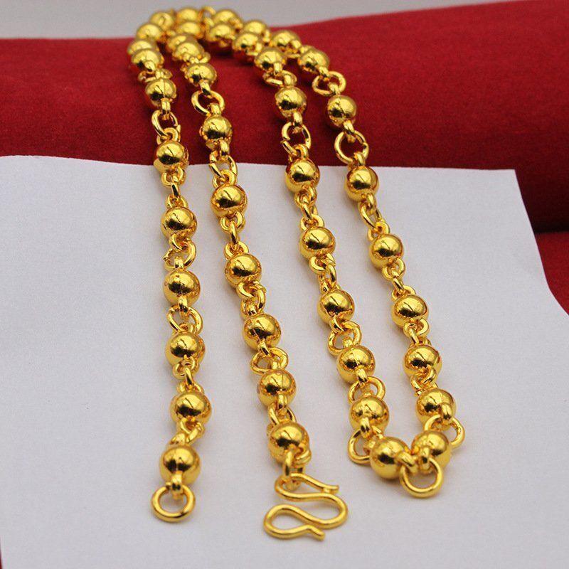 18K Gold Plated Men's Prayer Bead Necklace - Solid Round Gold Chain, Elegant and Simple Gift