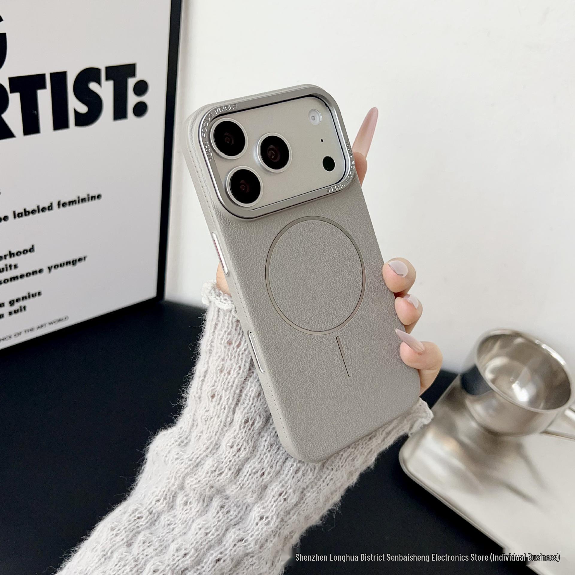 iPhone 17 Pro Max Lychee Pattern Magnetic Wireless Charging Drop-proof Hard Case for Apple 16/15 13 Pro Max