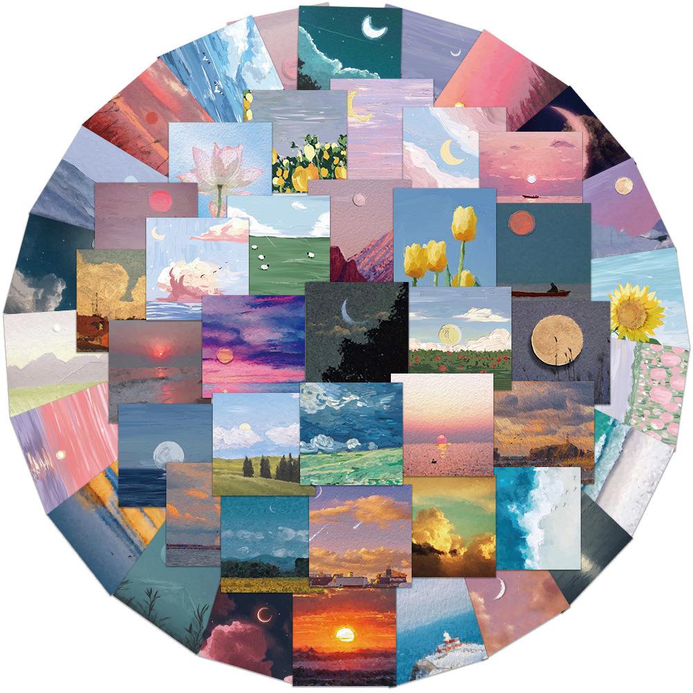 10/30/50pcs Cartoon Oil Painting Landscape Stickers Aesthetic Art Graffiti Decals DIY Scrapbooking Phone Laptop Sticker Toy Gift