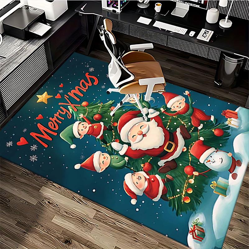 Christmas Elf Santa Claus Snowman Chair Mat - Anime Cartoon Design, Non-Slip Rug for Office, Home Decor, Living Room, Bedroom, Game Room & Dorm Carpet