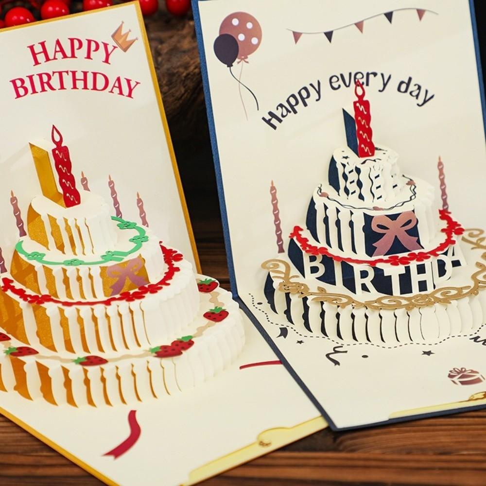 Folding 3D Pop Up Birthday Card Hollow Paper Carving Invitation Card Message Cards  Baby Shower