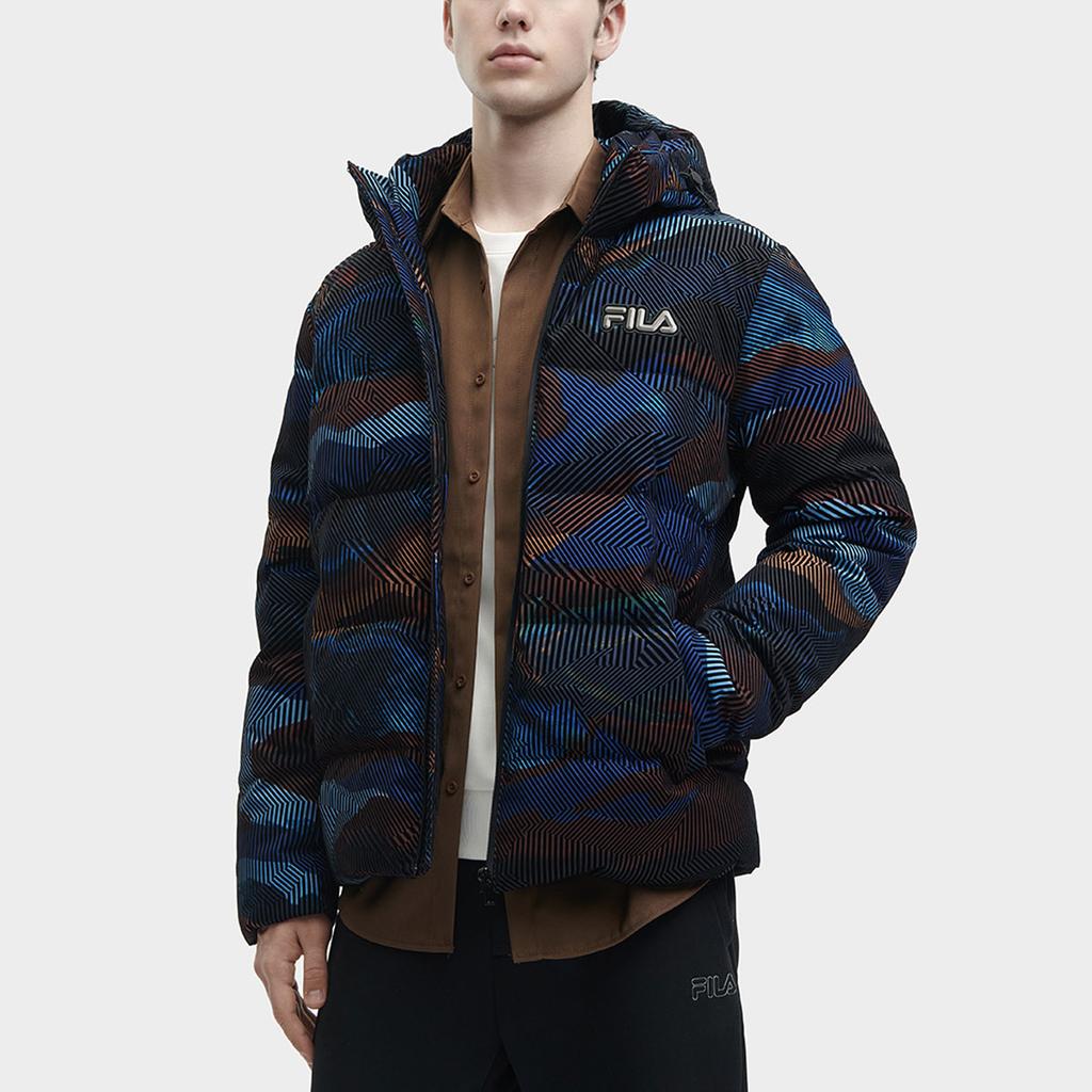 FILA Striped Logo Printed Hooded Casual Down Jacket Men Jackets F11M348905F-ZA