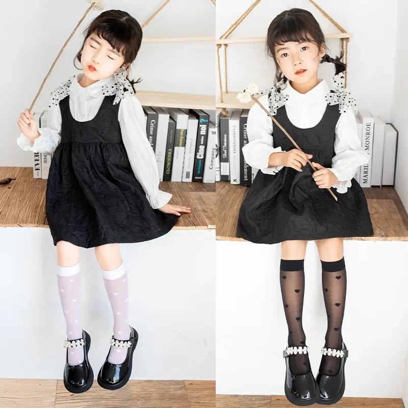1 Pair Sweet Kids Girls Calf Sock Fashion Bowknot Heart Style Knee High Sock for Toddler Summer Thin Soft Elastic Sock One Size