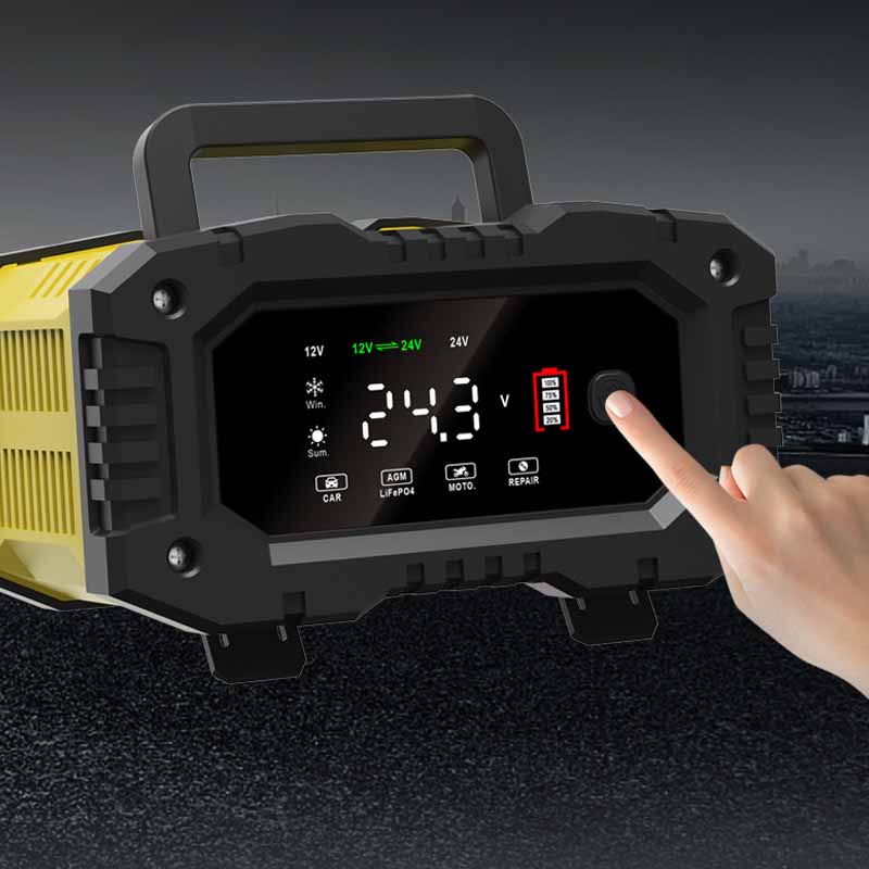 FOXSUR Bil Motorsykkel Batterilader 20A 10A 12V/24V Smartlader Litium AGM GEL Blysyre LiFePO4 Batteriladere