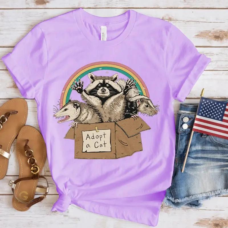 Opossum Print Casual Tee Top Short Sleeve Shirt Lady Clothes Fashion Tshirt Summer Female T Women Lovely Opossum Graphic Tshirt