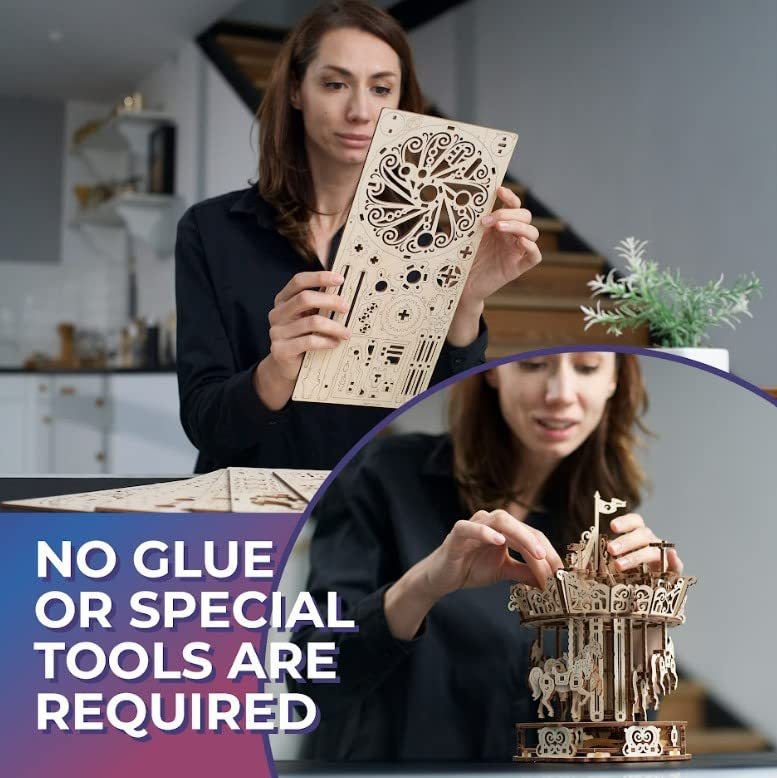 Ugears Merry-Go-Round Wooden Puzzle, Crafts & Models, No Glue or Tools Required, for Adults, Intermediate Level