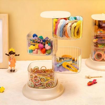 4-Layer Hair Accessory Organizer Transparent Dust-proof Powder Puff Box Rotating Cosmetic Storage Rack Girls' Jewelry Storage