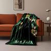 Stylized characters in dark attire with green digital symbols as backdrop. for all seasons blanket lunch break throw gift