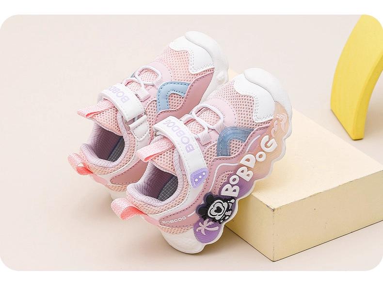 Babu Dou 2025 Autumn Collection: Breathable Mesh Toddler Walker Shoes with Soft Sole, Non-slip, and Light-up Features for Boys and Girls