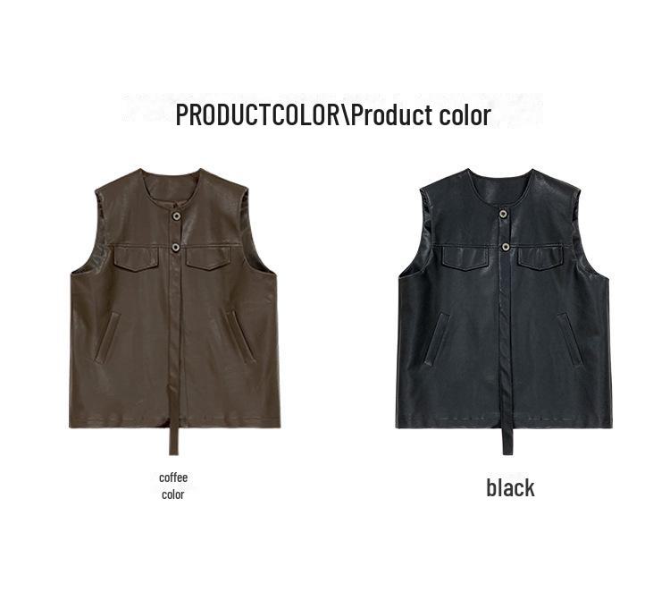 Korean Style Women's PU Leather Vest: Oversized, Sleeveless with Irregular Hem for Fall 2024.