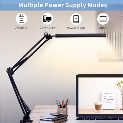 Student Desk Lamp with Eye Protection - LED Long Arm Folding Lamp for Study, Office, Computer, and Reading Tasks