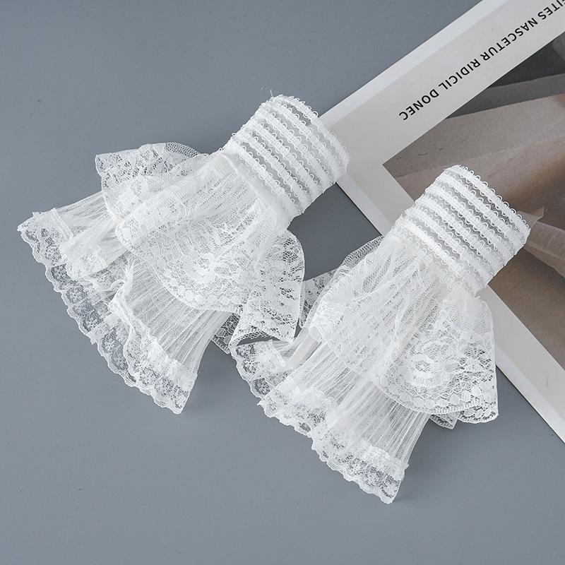 Sweet Floral Stretch Wrist Lace Horn Cuffs Detachable Shirt Fake Sleeves Wristband False Cuffs White