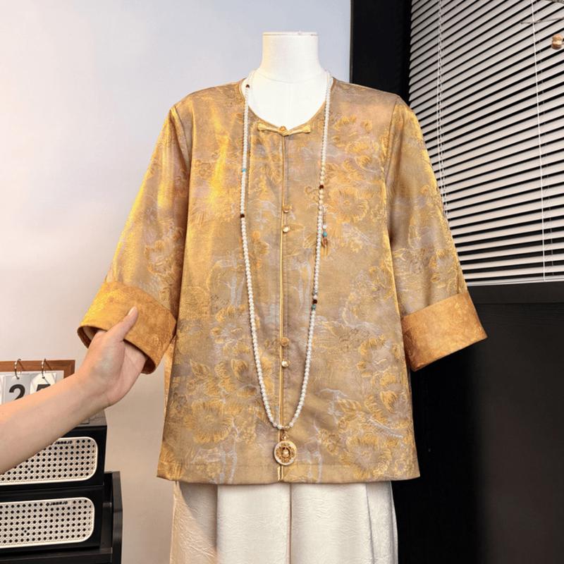 New Chinese Style Floral Stand-Collar Blouse 2XL