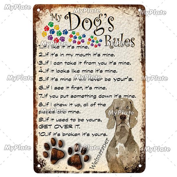 

[MyPlate]Dog s Rules Металева табличка з табличкою Металева старовинна жерстяна табличка Настінний декор для Club Pet Store Жерсть Подарунок собака 20x30cm