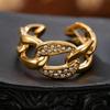 18K Gold Plated Stainless Steel Rhinestone Open Ring, Retro Women's Jewelry Design