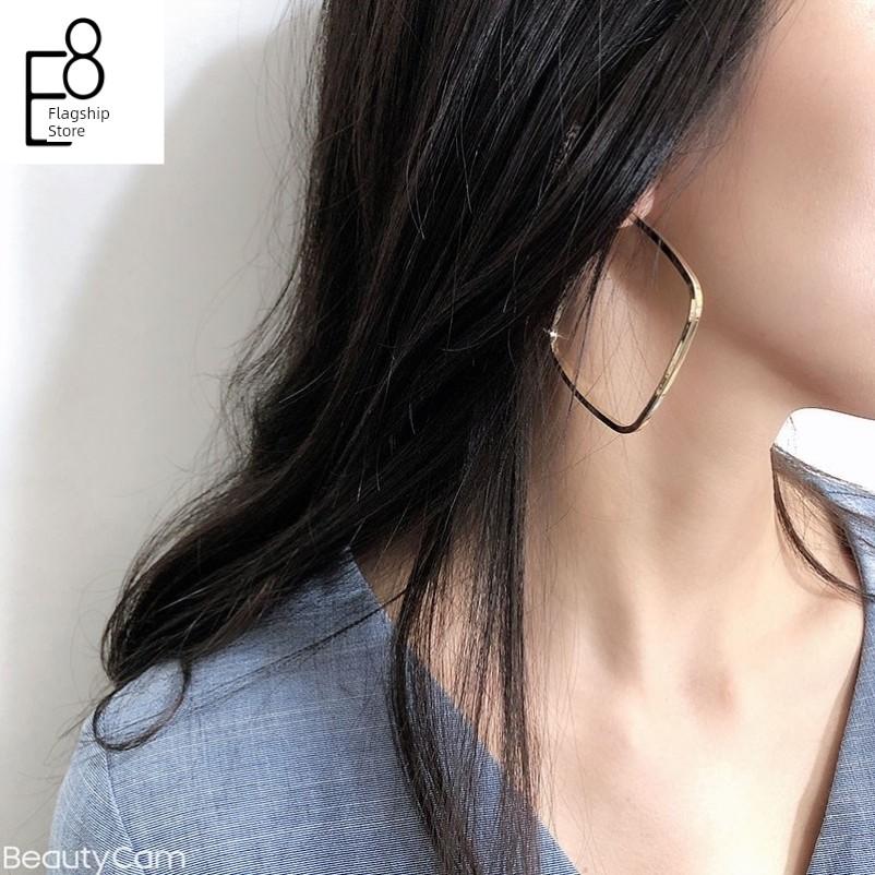 S925 Sterling Silver Simple 2026 New Style Square Hoop Earrings Exaggerated Large Earrings European and American Style Ear Studs