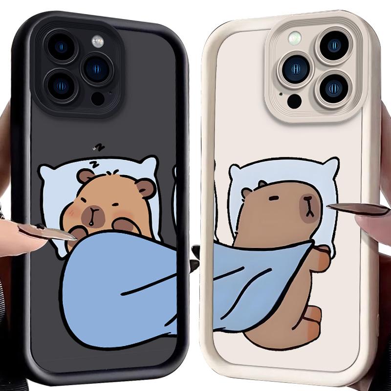 Cartoon Lovely Sitting Sleeping Capybara Case for iPhone 17 Air 16 E 15 14 Plus 13 12 Mini 11 Pro Max Dustproof Silicone Cover