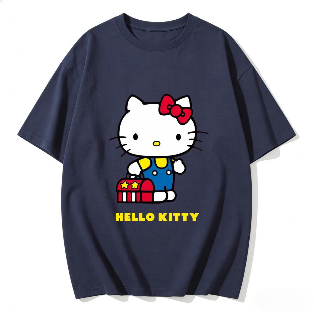 2026 Summer Hello Kitty Cartoon Printed Short Sleeve Pure Cotton Tshirt Parentchild Outfit Classic Fashion Womens Tees Tops