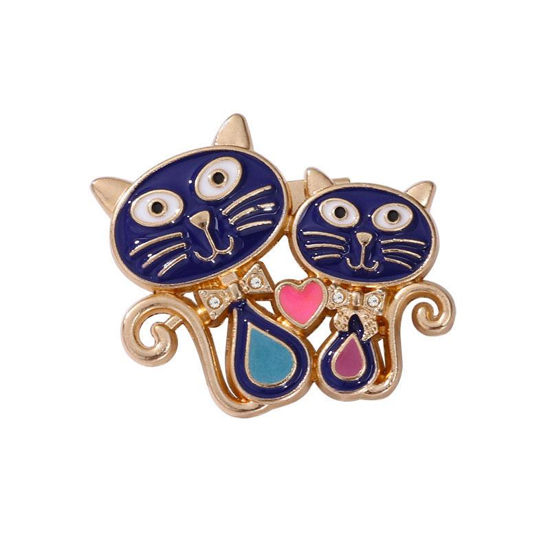 1PC Cat Brooch Cartoon Two Cats Cute Zinc Alloy Versatile Pin Buckle Clothing Accessories Diamond Inlaid