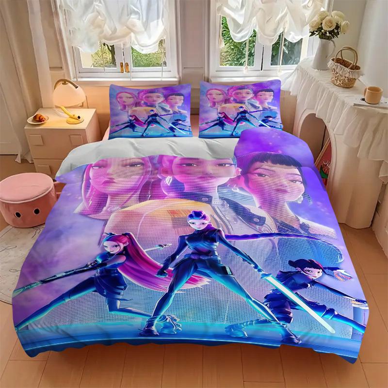 3pcs KPOP Demon Hunters, Huntrix Bedding Set: Perfect for Bedroom or Guest Room. Soft and Comfortable with No Core Included yy251009185
