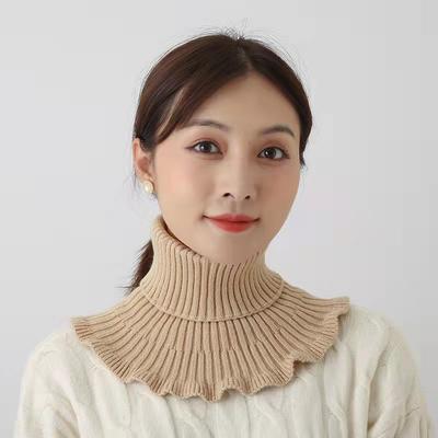Winter Knitted Warm Neckerchief For Women Pure Color Ruffle Scarf Soft Outdoor Knitting Warmer Neck Collar Pullover Scarves