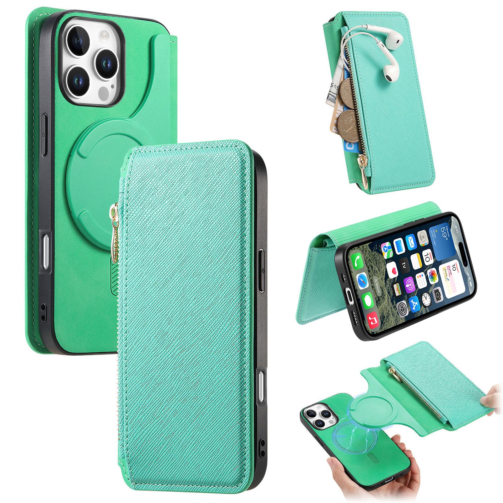 

CASENEO For iPhone 16 Pro Max Case Cross Texture Leather Detachable Magnetic Phone Cover Green