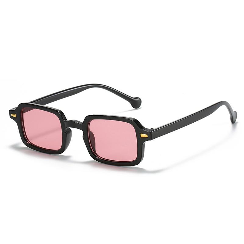 SHAUNA Metallscharnier Retro Rechteckige Sonnenbrille Damen Nieten Brillen Gläser UV400 Trendig Herren Sonnenbrillen
