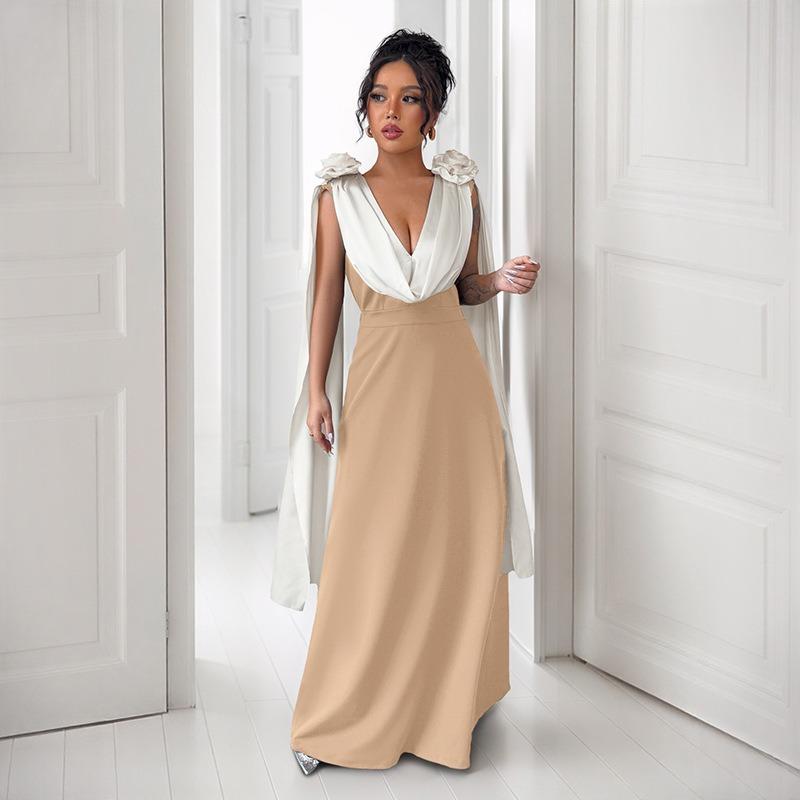 Dinner Wedding Party High Feeling Elegant Style V Neck Color Collision Sleeveless Dresses