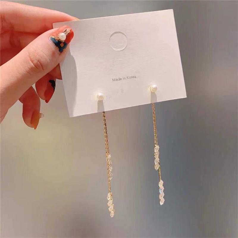 S925 Silver Needle Rhinestone Tassel Earrings - Exquisite Long Claw Chain with Colored Diamonds, European & American Style