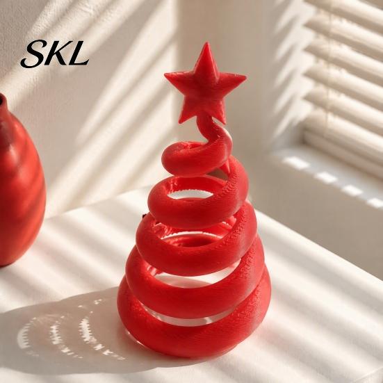 Lightweight Hollow Desktop Figurines 3D Printed Spiral Twisted Christmas Tree Figurine with Star Top, Mini Small Winter Atmosphere Ornament