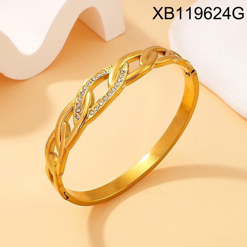Diamond Inlaid Luxury Titanium Steel Bracelet – Gold Plated, Simple & Stylish Design
