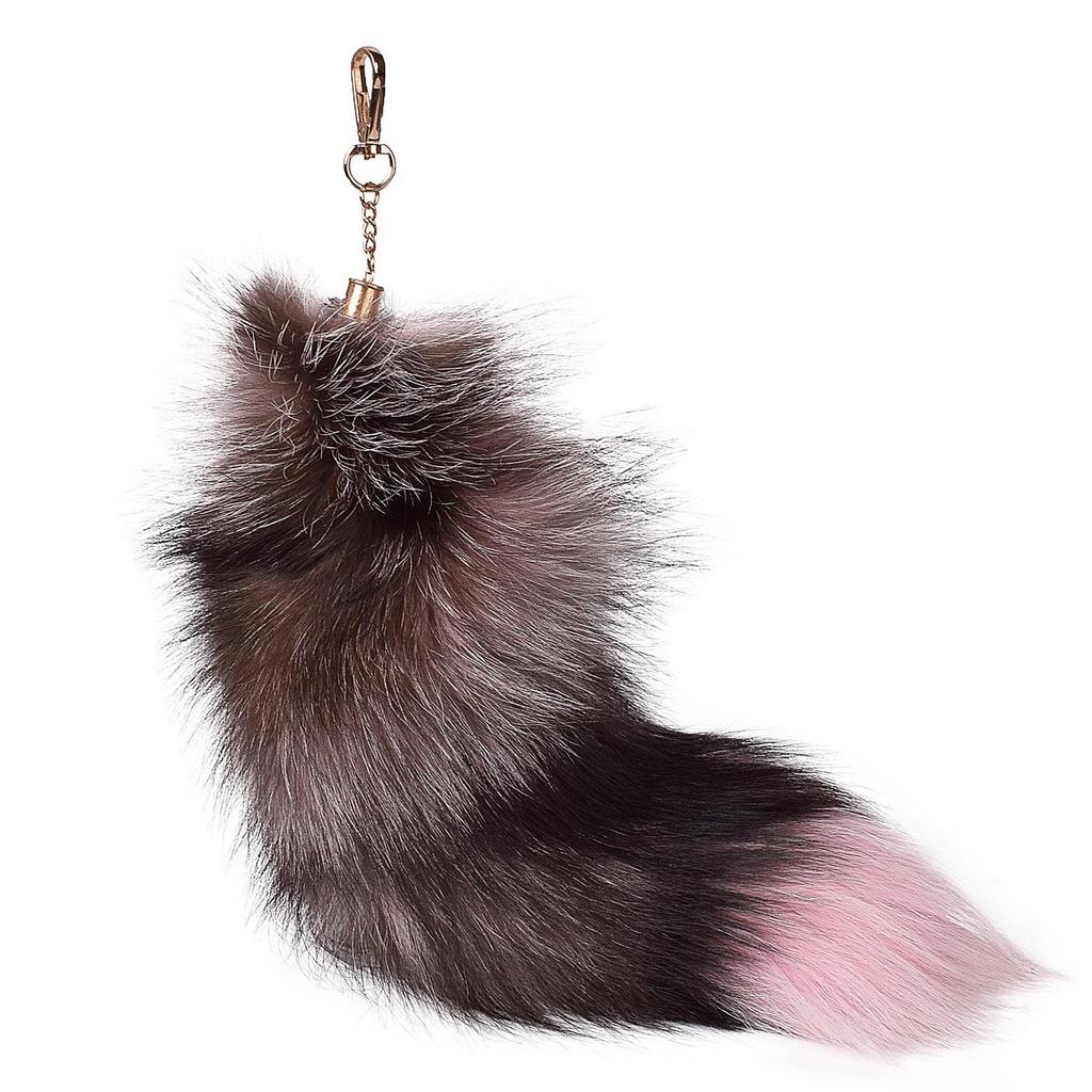 Silver Blue Real Fox Fur Pendant Charm - Women's Bag Accessory & Car Keychain