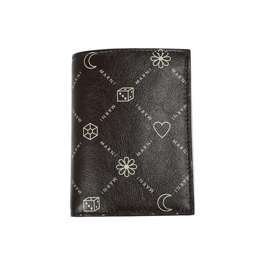 Marni Letter Print Double Fold Design Calfskin Wallet Women Wallet Black PFMO0066U0P459900M98 Basic Set (Bag+Dust Bag)