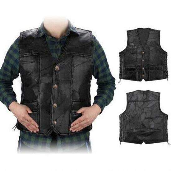 Men's Classic Brown Sheepskin Leather Motorcycle Vest - Plain, Sleeveless Riding Jacket
