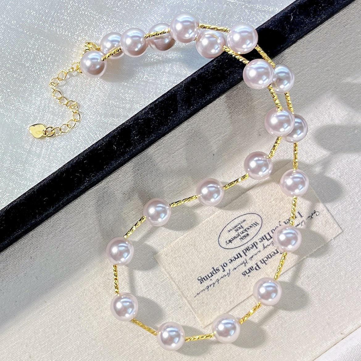 Haute Couture Design Sense Manta Rose Faux Crystal Pearl Necklace Collarbone Chain