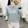 Damen Übergröße Locker Langarm T-Shirt Herbst Baumwolle Gestreiftes Basic-Shirt Top