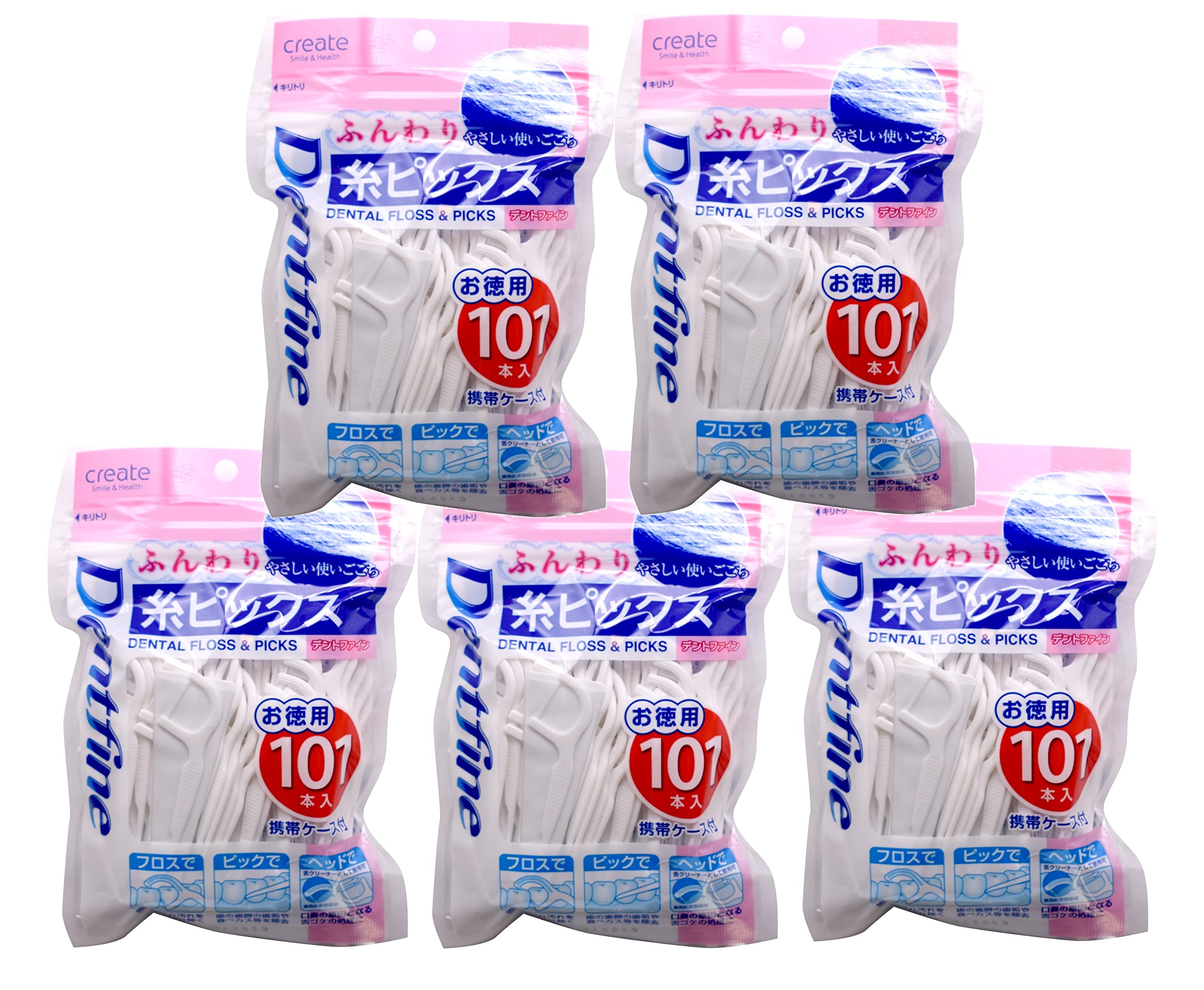 

BULK LIFE Dentfine Зубочистки с нитью Дентальные 101 штука x 5 упаковок с футляром для переноски [Большая вместимость] Зубная нить, Мягкие, (505 шт.) белый