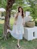 French retro fringed splicing sweet dress children's summer new thin temperament suspender sleeveless medium and long dress