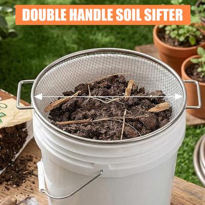 Soil Sifter with Double Handles Heavy-Duty Garden Soil Sieve Mesh Sifting Screen for Efficient Compost Gravel Rock Sifting