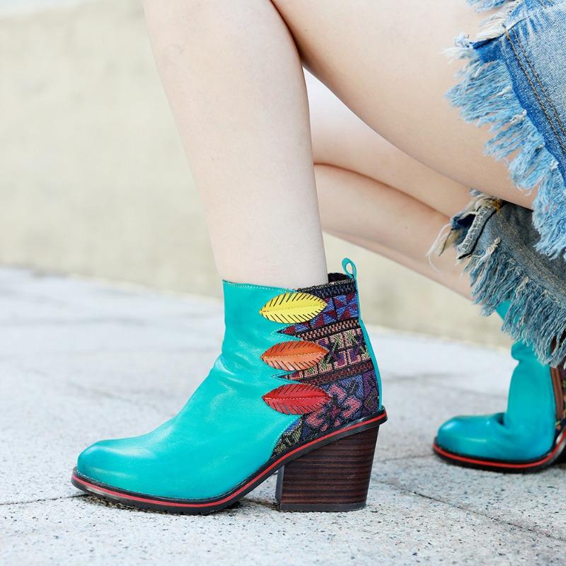 

Autumn and winter new models are listed, handmade leather polished retro style comfortable thick heel short boots 36 озеро синий